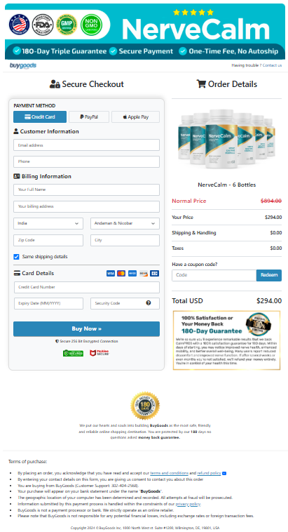 NerveCalm order page